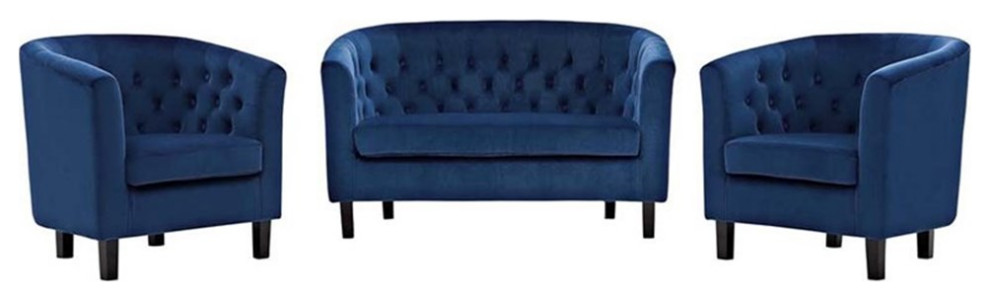 Modway Prospect 2 Piece Modern Tufted Performance Velvet Sofa Set in Navy   Transitional   Living Room Furniture Sets   by Homesquare  Houzz