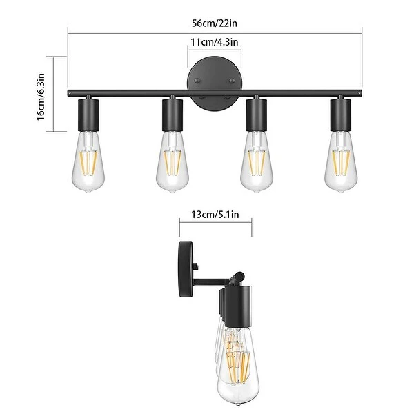 23.62 in. 4-Light Black Metal Wall Sconce Vanity Lighting without Shade - 23.62 in.