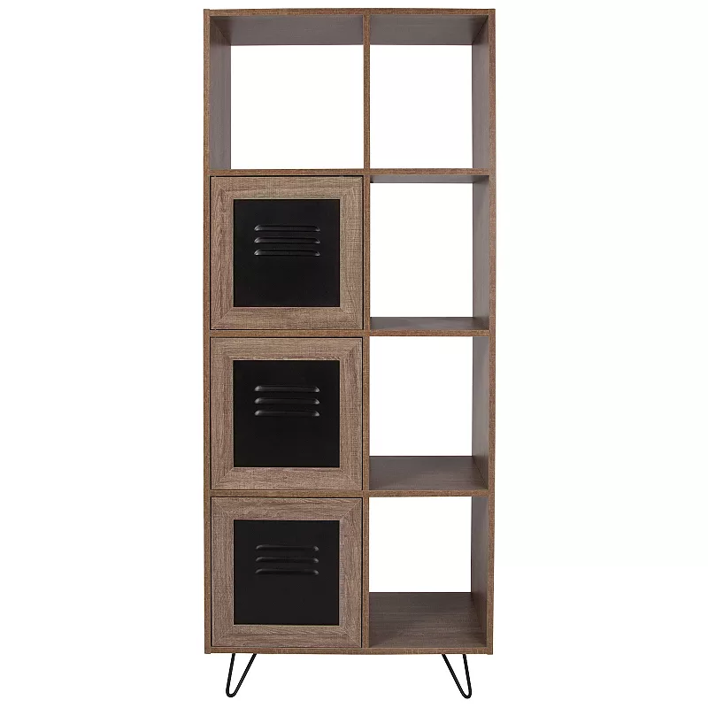 Emma and Oliver 63H 5 Cube Storage Organizer Bookcase with Metal Cabinet Doors