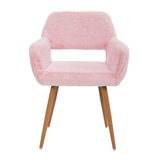 Dining Chairs with Faux Fur， Mid Century Side Chairs with Solid Painting Steel Leg for Dining Room