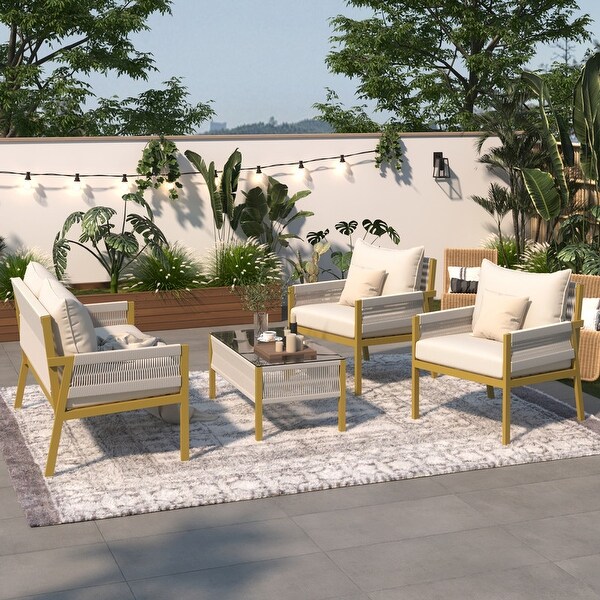 4Piece Outdoor Furniture，Rope Garden Patio Conversation Set