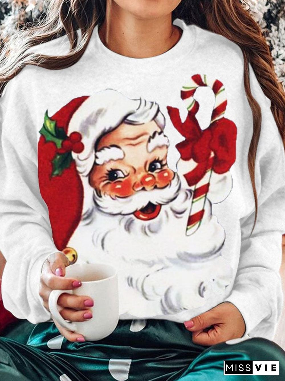 Women's Christmas Santa Print Sweatshirt