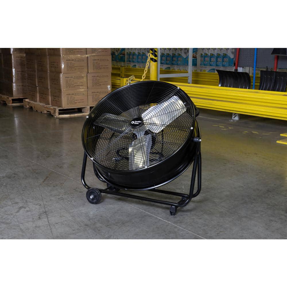 Comfort Zone 24 in 2Speed HighVelocity Industrial Drum Fan with Aluminum Blades and 180Degree Adjustable Tilt in Black