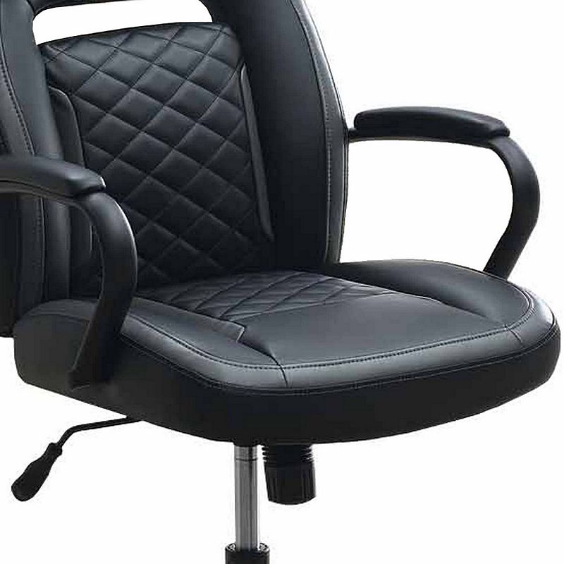 Ida 26 Inch Ergonomic Office Chair， Faux Leather Swivel Seat， Black， Gray