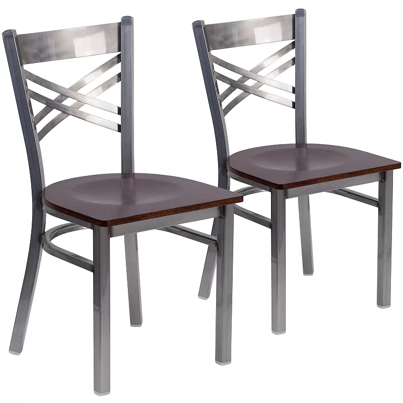 Emma and Oliver 2 Pack Clear Coated X Back Metal Restaurant Chair