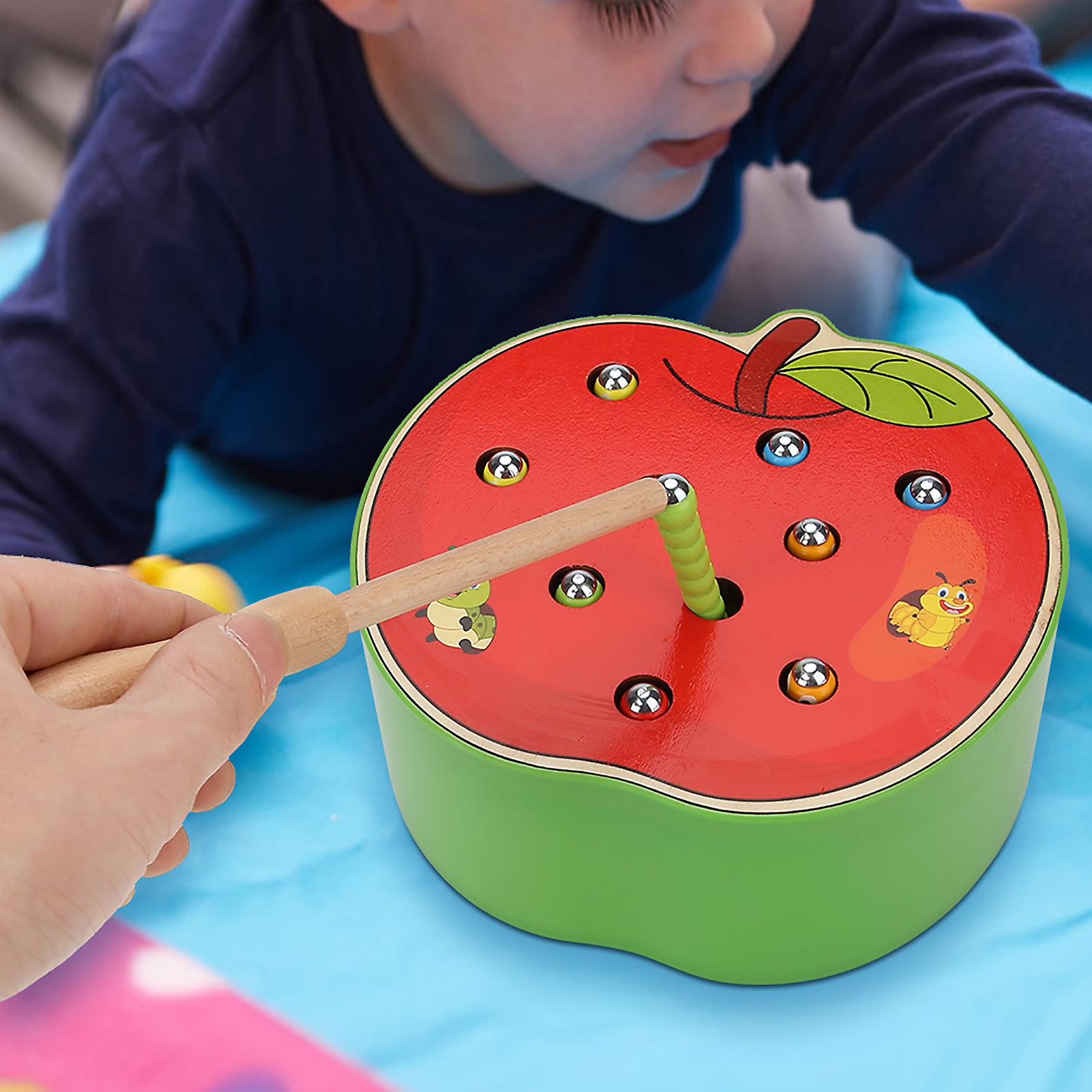 Fruit Shape Children Educational Toys Catching Worms Games With Magnetic Stick (apple)