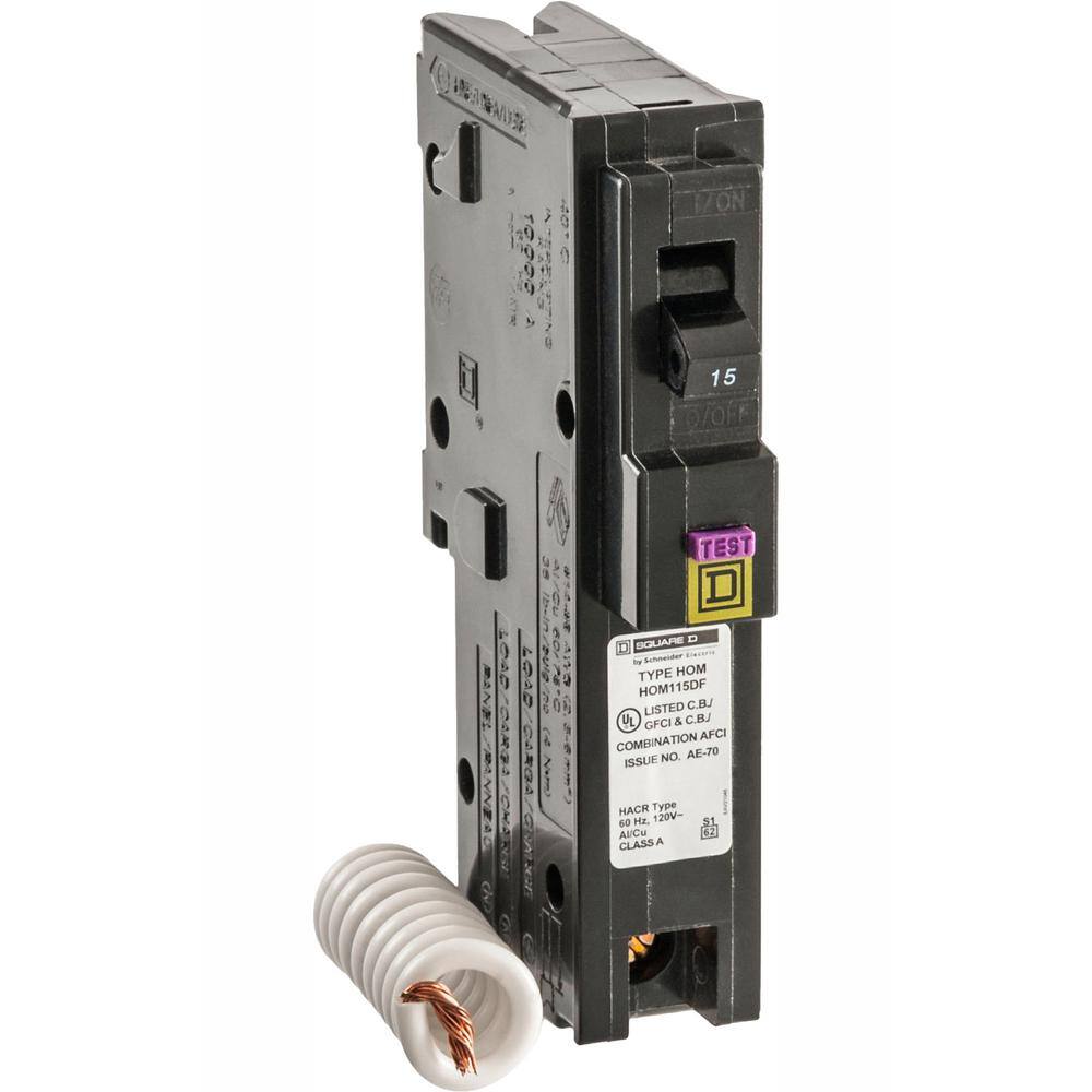 Square D Homeline 15 Amp Single-Pole Dual Function (CAFCI and GFCI) Circuit Breaker HOM115DFC