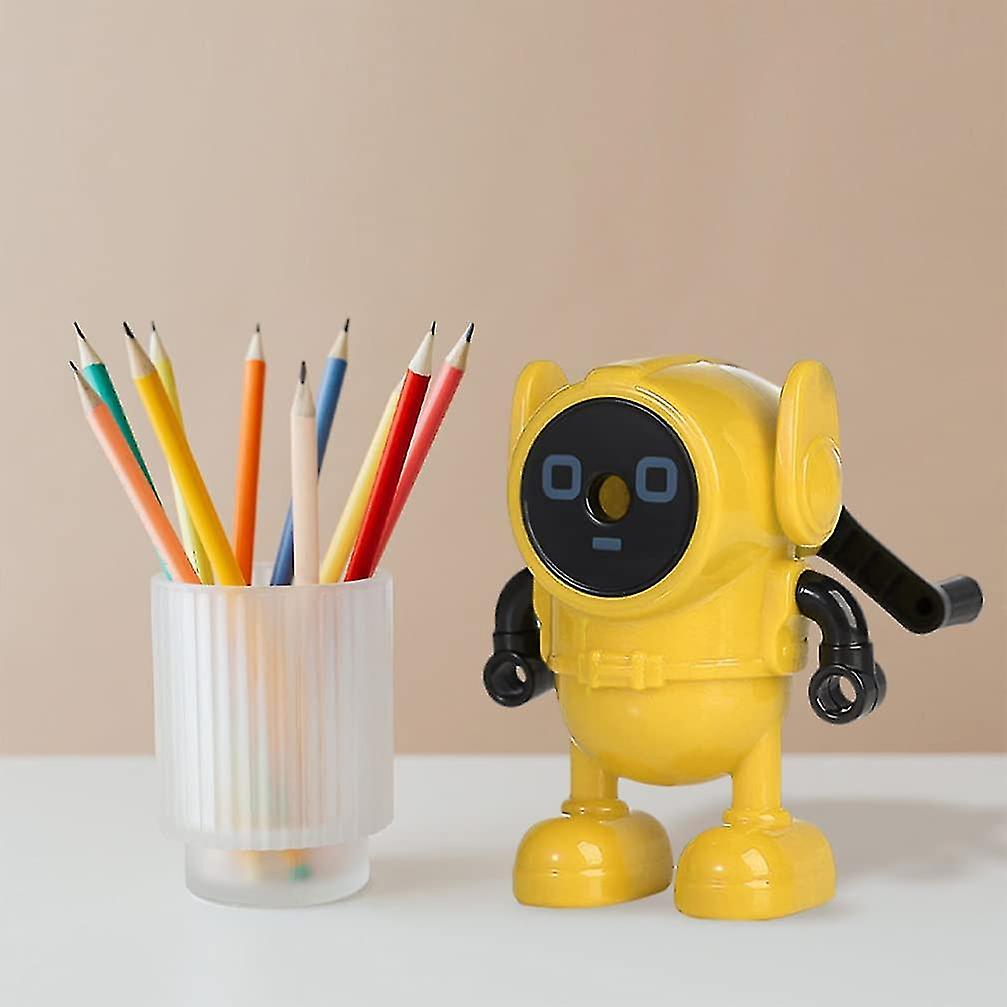 Miman Robot Manual Cartoon Pencil Sharpener， Home School Supplies Classroom Prize Kids Artist， 1 Pack， Yellow