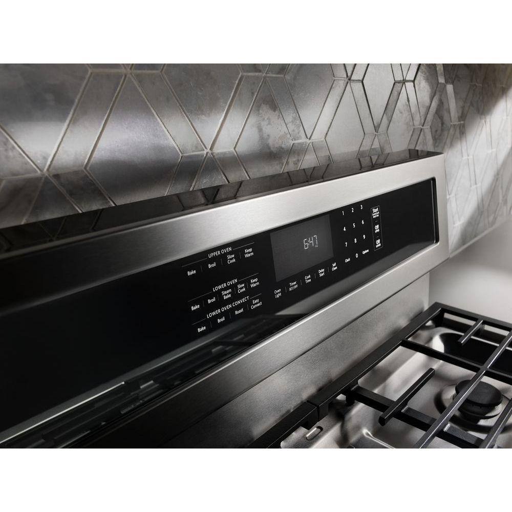 KitchenAid 6.7 cu. ft. Double Oven Dual Fuel Gas Range with Self-Cleaning Convection Oven in Stainless Steel KFDD500ESS