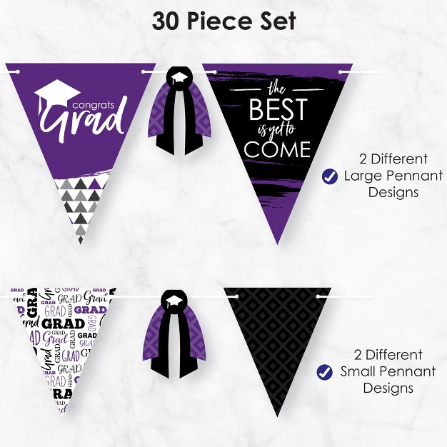 Big Dot Of Happiness 30 Piece Purple Graduation Party Pennant Triangle Banner