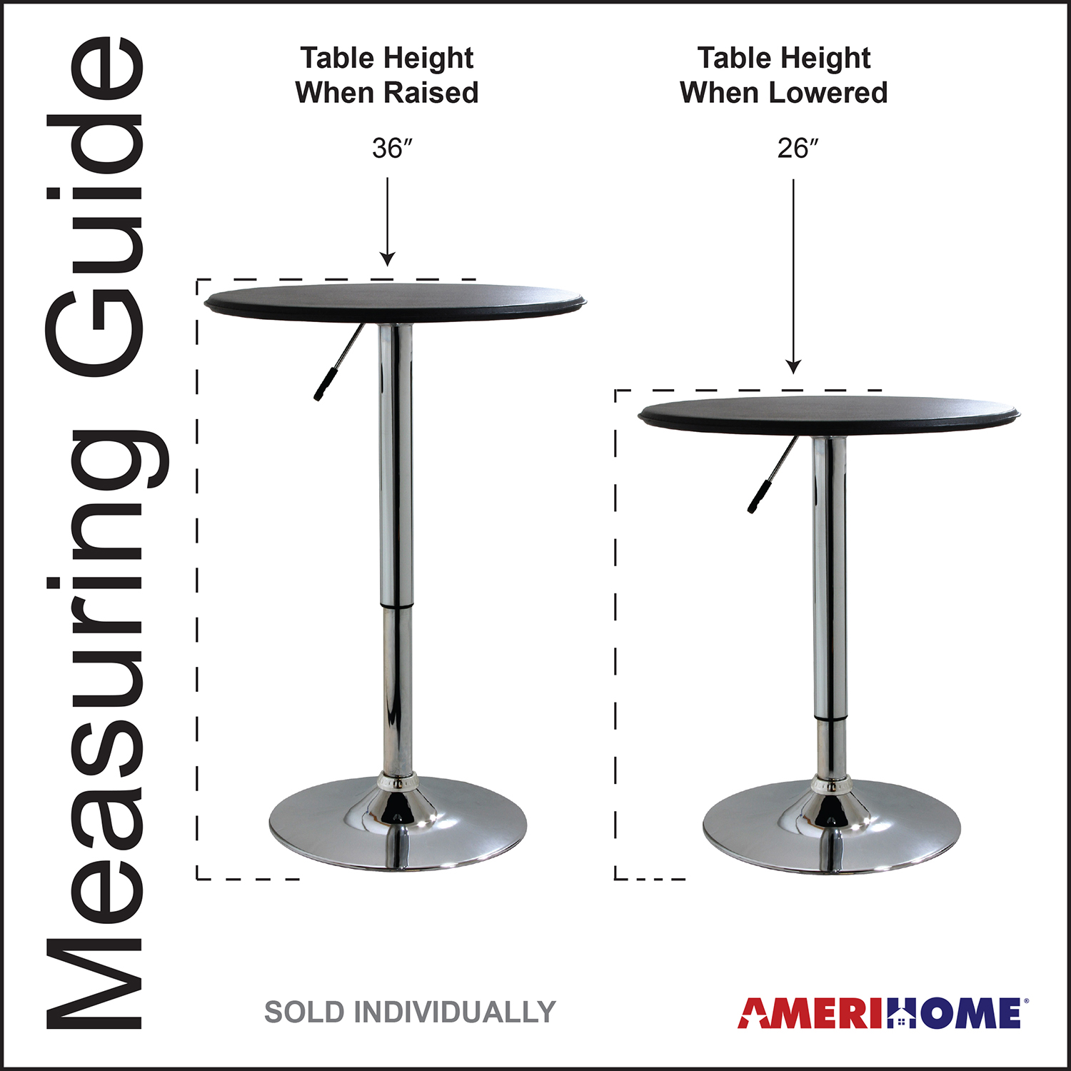 AmeriHome 3 Piece Adjustable Modern Bistro Table with 2 Vinyl Black Finish Bar Stools