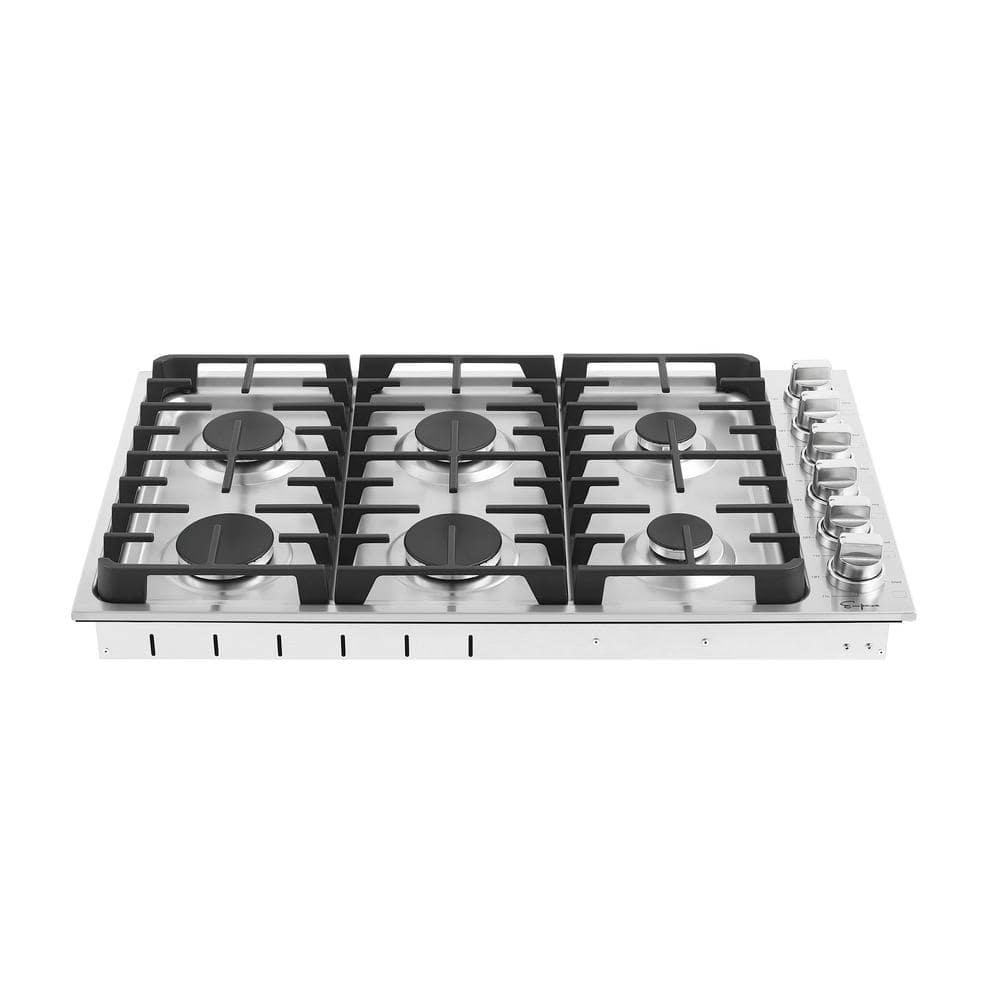 Empava 36 in Gas Cooktop in Stainless Steel with 6 Burners Including Power Burners