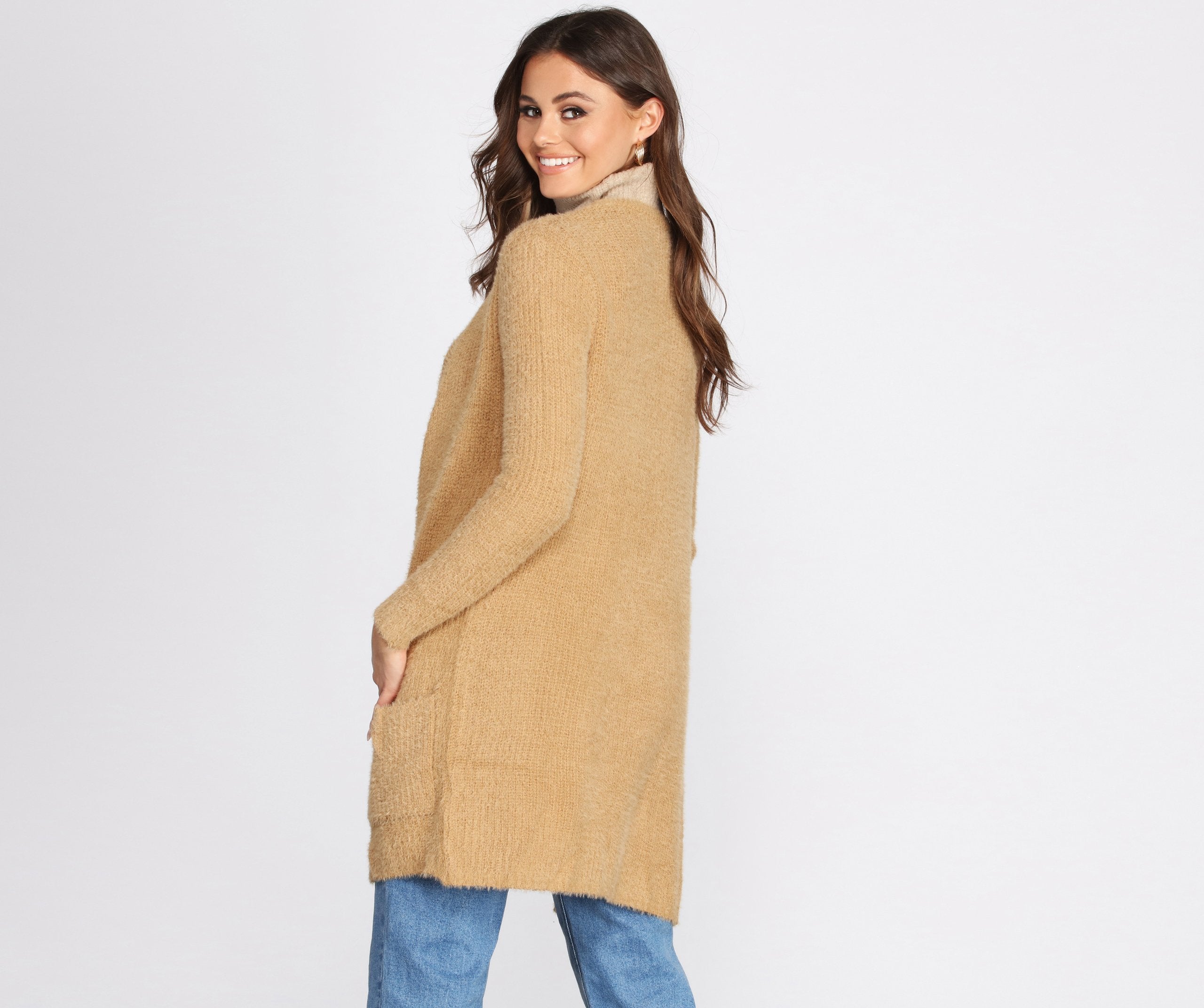 Fuzzy Mid-Length Cardigan