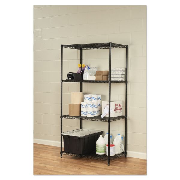 Alera NSF Certified Industrial Four-Shelf Wire Shelving Kit， 36w x 24d x 72h， Black