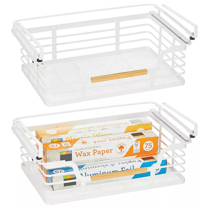 mDesign 16.95 Metal Wood Handle Kitchen Under Shelf Storage Baskets - 2 Pack