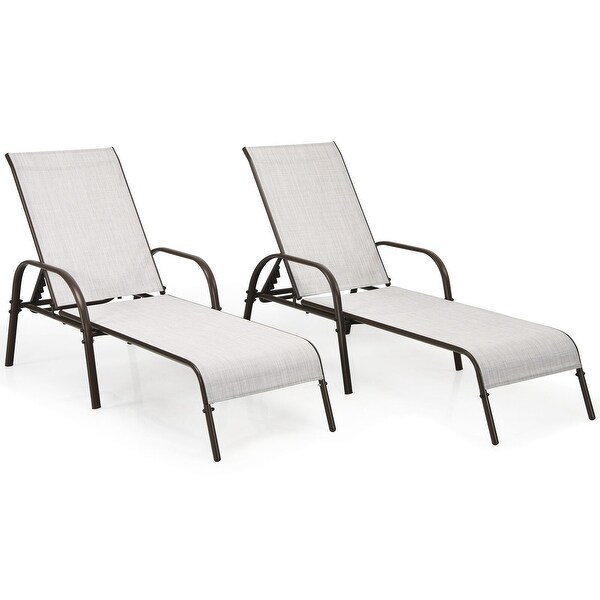 2 Pcs Outdoor Patio Lounge Chair Chaise Fabric with Adjustable Reclining Armrest - 75.5