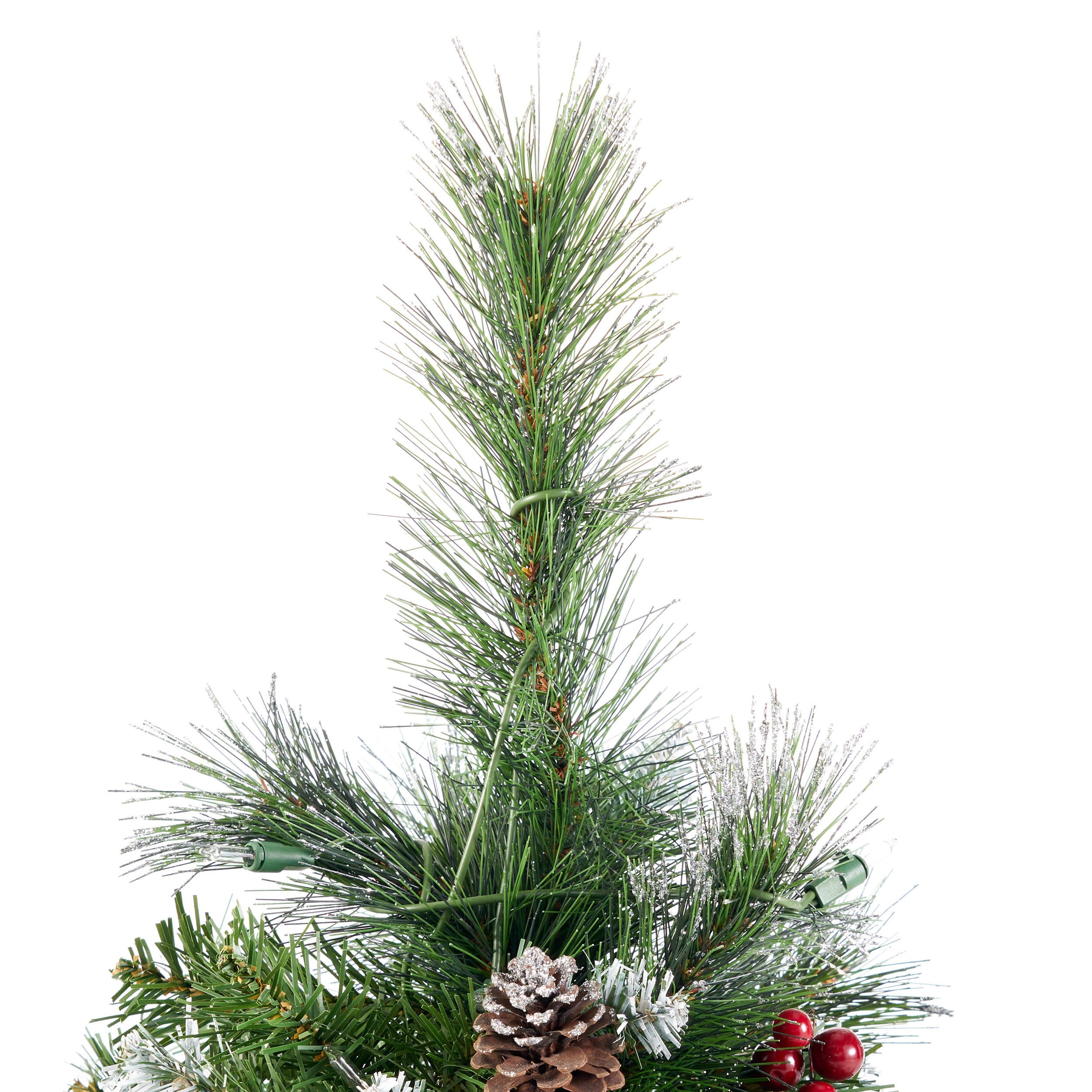 4.5-foot Mixed Spruce Hinged Artificial Christmas Tree with Glitter Branches, Red Berries, and Pinecones