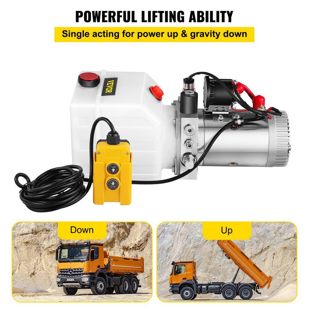 VEVOR 4 qt. 12-Volt Hydraulic Pump Hydraulic Power Unit Single Acting for Dump Trailer Lifting Platforms 4LCZYYBSLDZY00001V0