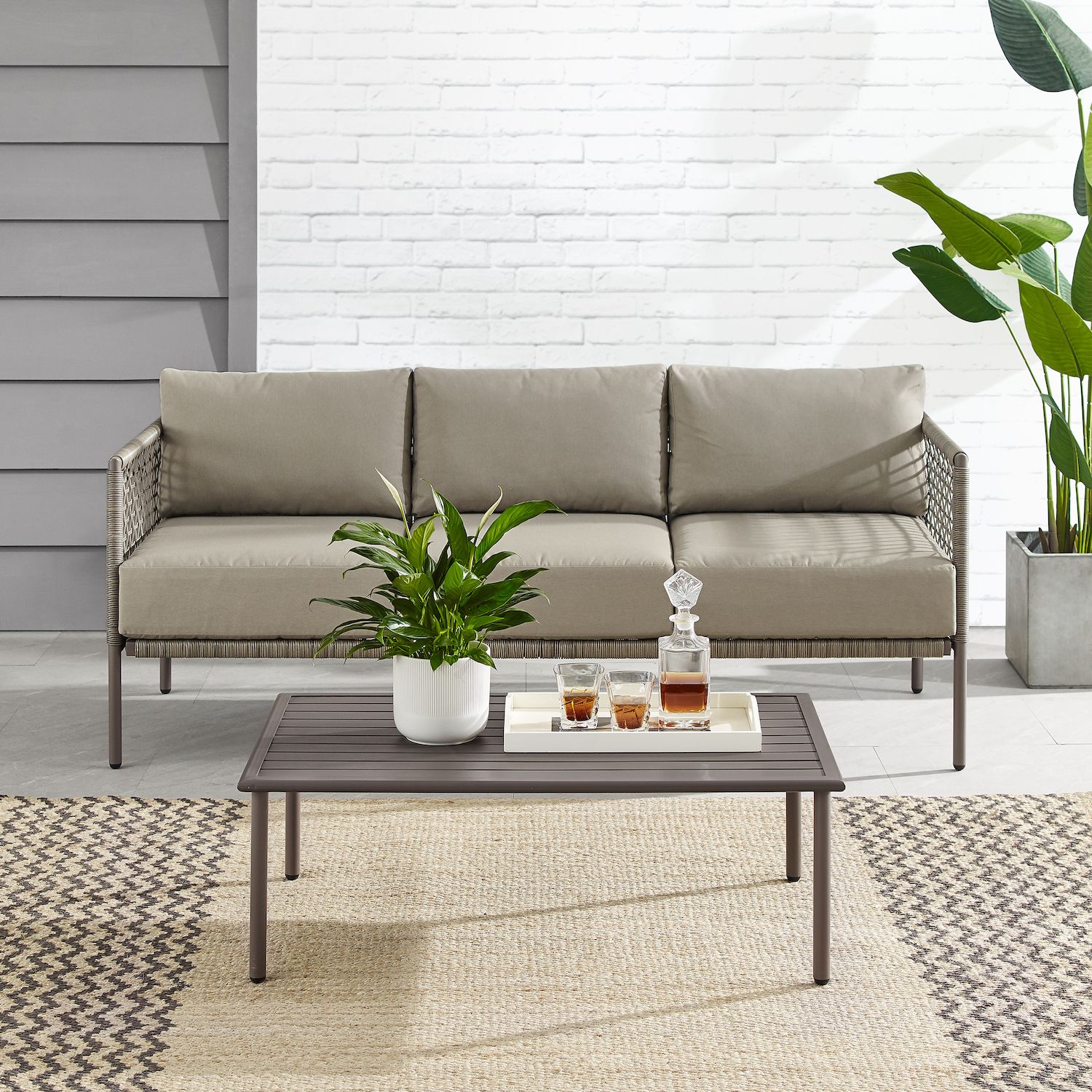 Crosley Cali Bay Wicker Patio Couch and Coffee Table 2-piece Set