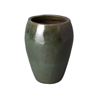 Emissary 17 in. D x 23 in. H Tea Green Ceramic Round Planter with Drainage Hole 12173TG-1