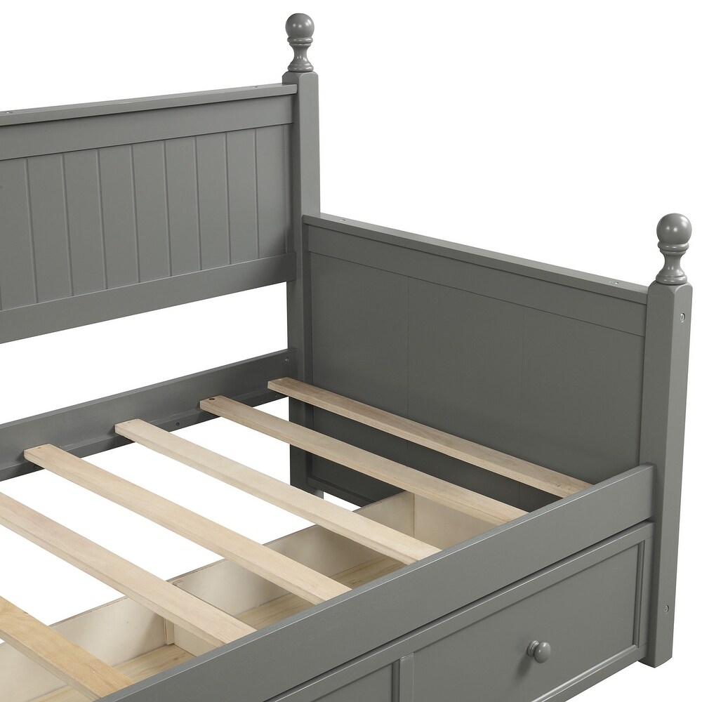 Twin Size Wood Daybed with 3 Drawers  No Box Spring Needed  Grey