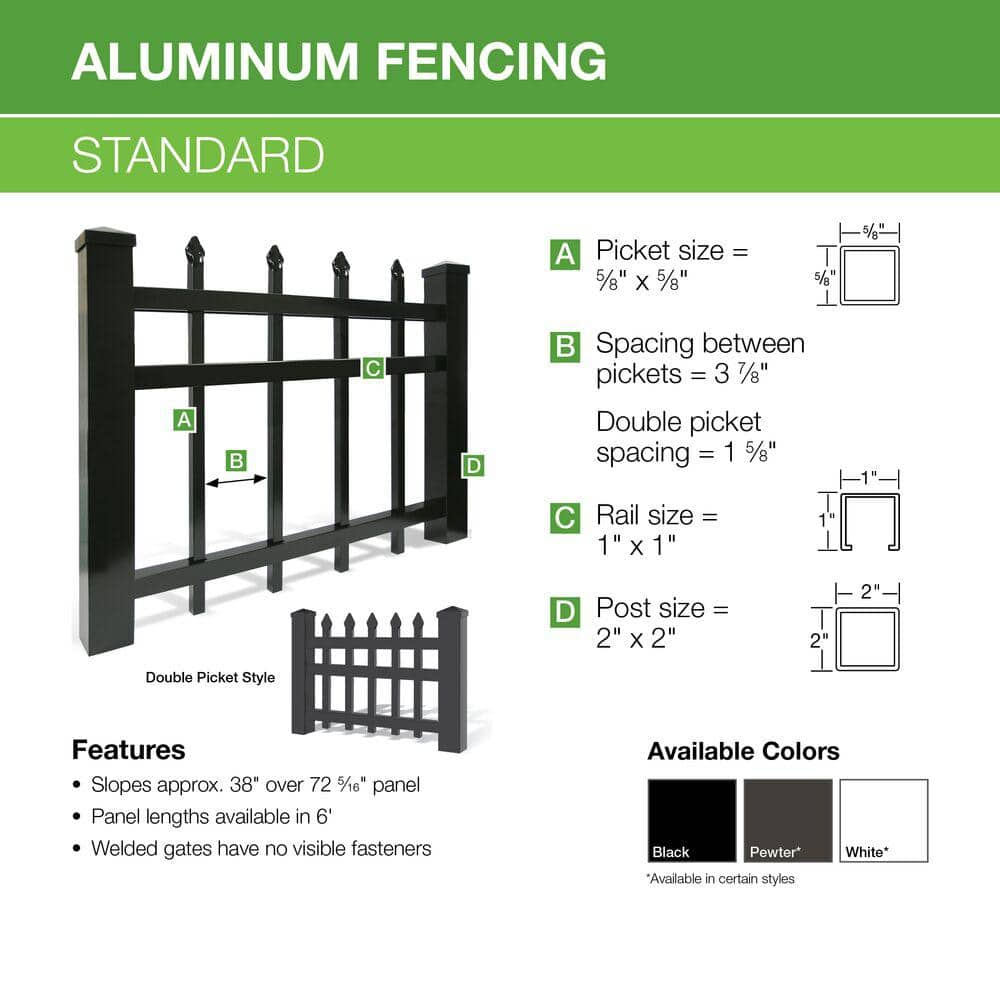 Barrette Outdoor Living Brilliance Standard-Duty 4 ft. H x 6 ft. W Black Aluminum Pre-Assembled Fence Panel 73002310