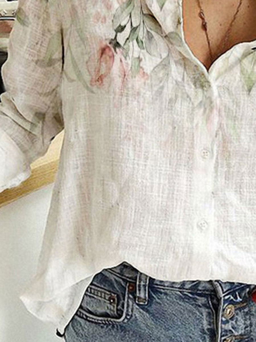 Casual Flower Print Lapel Long-sleeved Casual Blouse