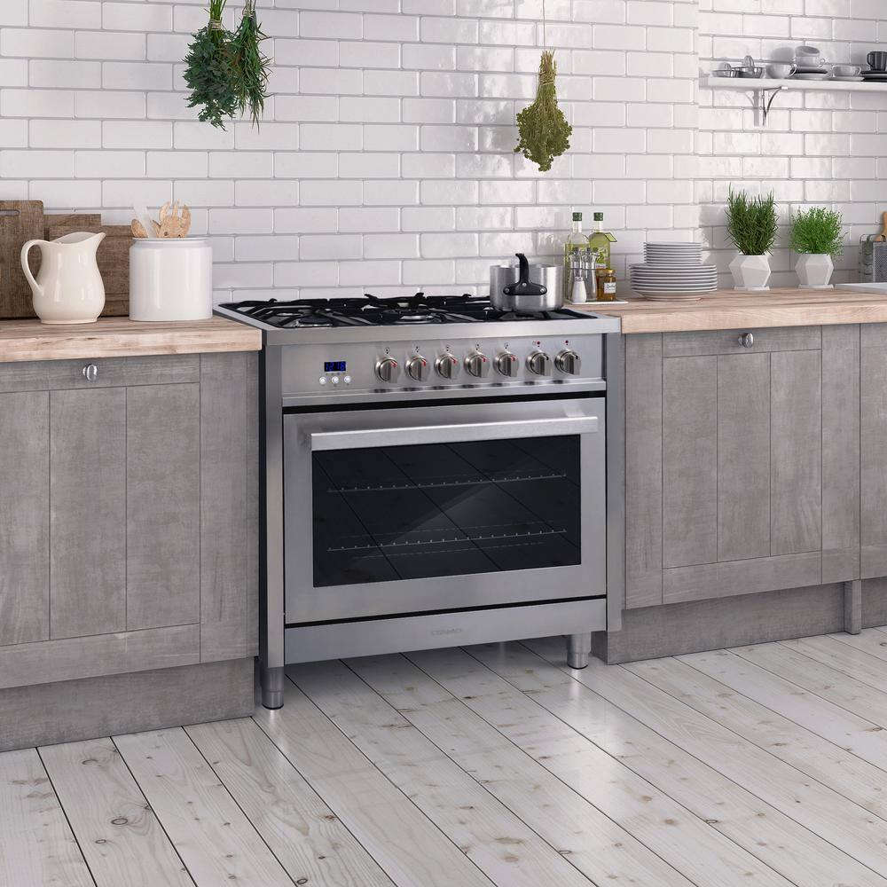 Cosmo Commercial-Style 36 in. 3.8 cu. ft. Single Oven Dual Fuel Range with 8 Function Convection Oven in Stainless Steel F965