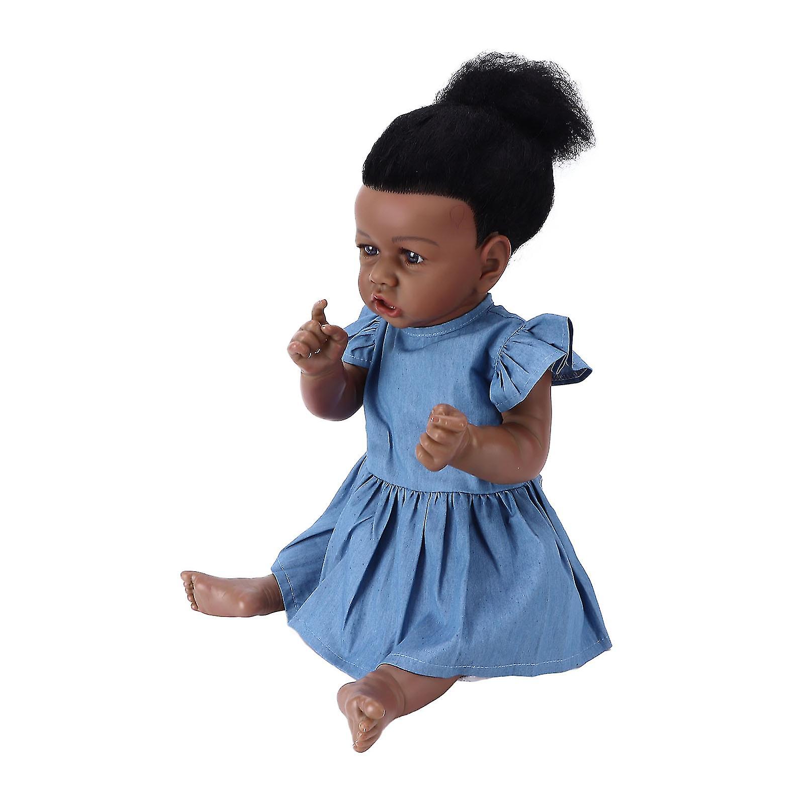 24 Inch Black Doll Cute Realistic Reborn American African Girl Doll for Children's Gift