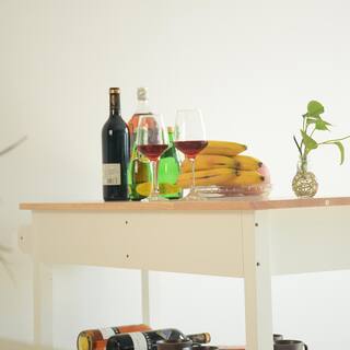 Tileon White Kitchen Island Cart with Wooden Tabletop and Rolling Wheel and 2-Shelves and 2-Large Drawers Rolling Storage Cart AYBSZHD1037