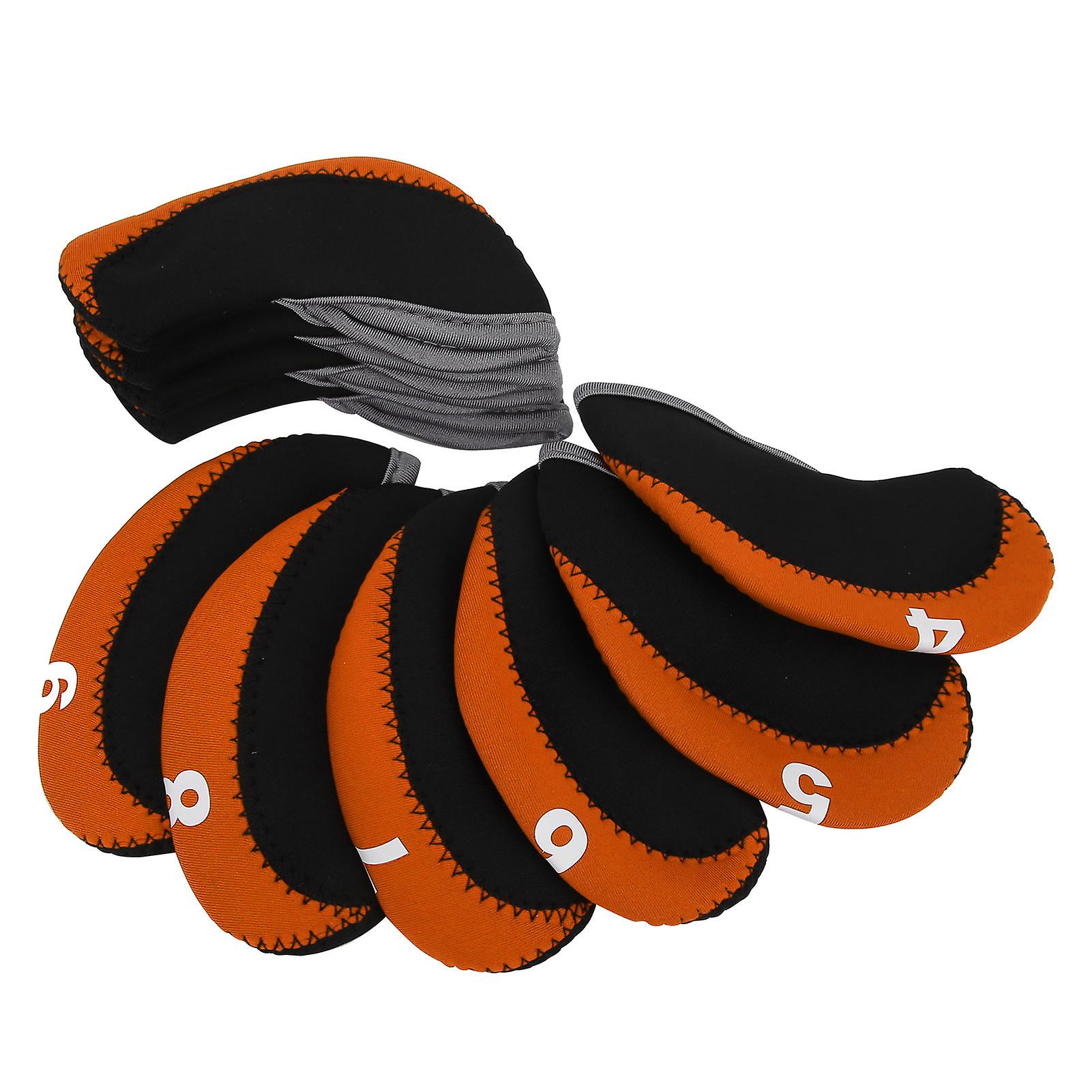 10pcs/set Leather Golf Club Iron Head Covers Golf Putter Club Head Protect Case Setorange