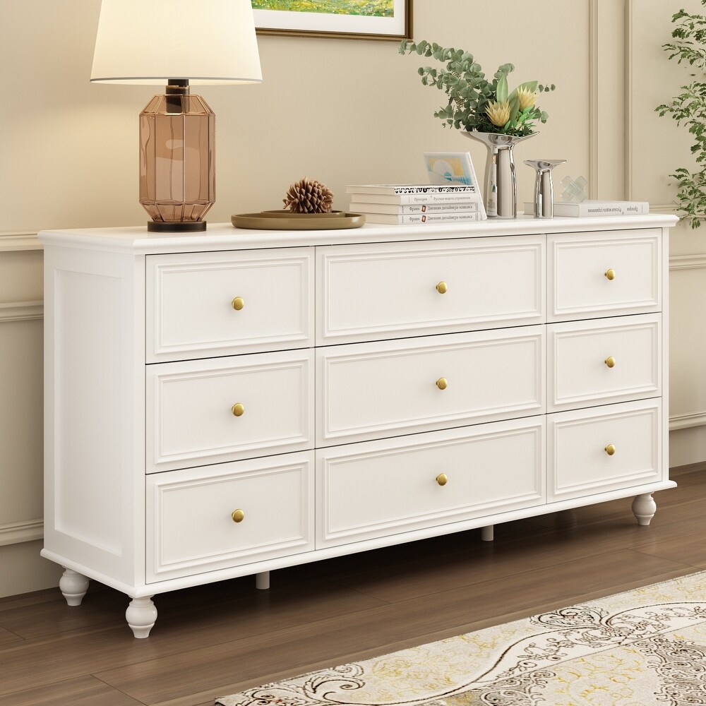 Timechee 63'' W Dresser White Chest Srorage Cabinet Lacquer Drawers