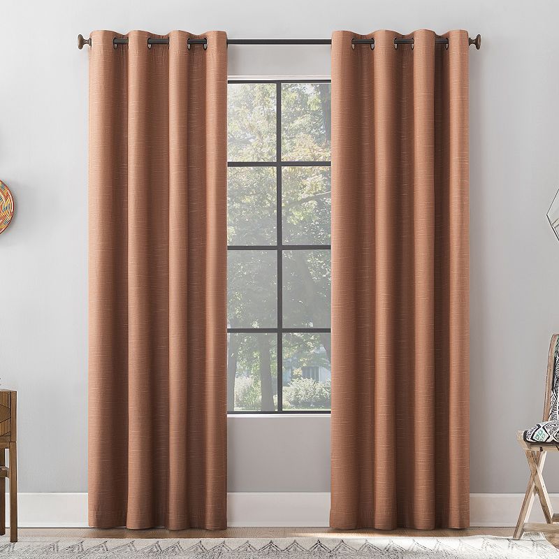 Archaeo Textured Linen Blend Total Blackout Grommet Top Single Curtain Panel