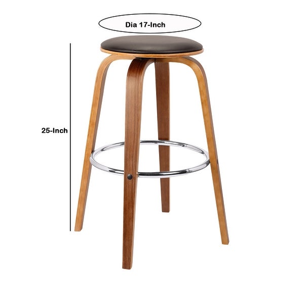 Round Leatherette Wooden Counter Stool with Flared Legs， Brown