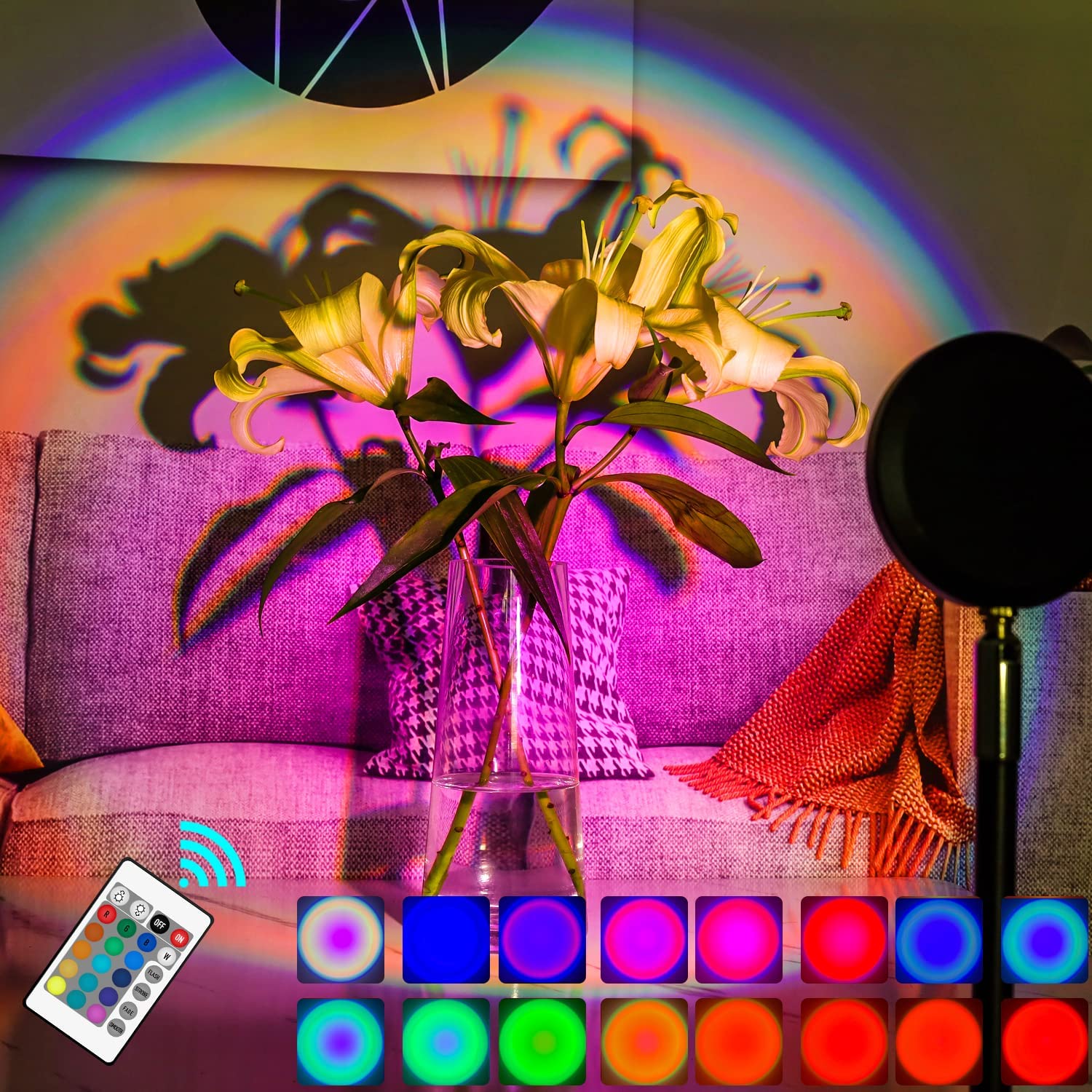 Sunset Lamp Projector for Room， LED Sunset Light with Remote Control 16 Colors