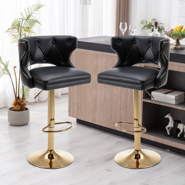 2PCS Bar Stools Counter Height Velvet Dining Chairs