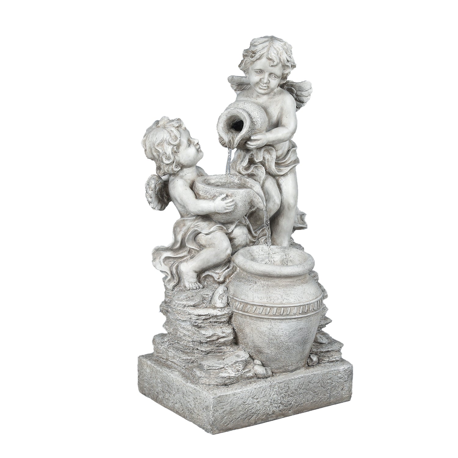 Luxen Home Resin Child Angels Outdoor Fountain with LED Light