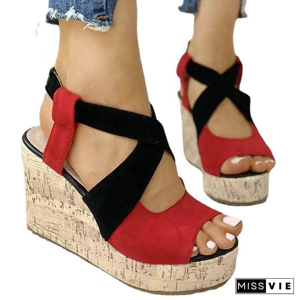 Summer New Fashion Sandals Women Wedge Heel Platform Shoes Cross Strap Sandals Retro Shoes Plus Size 35-43