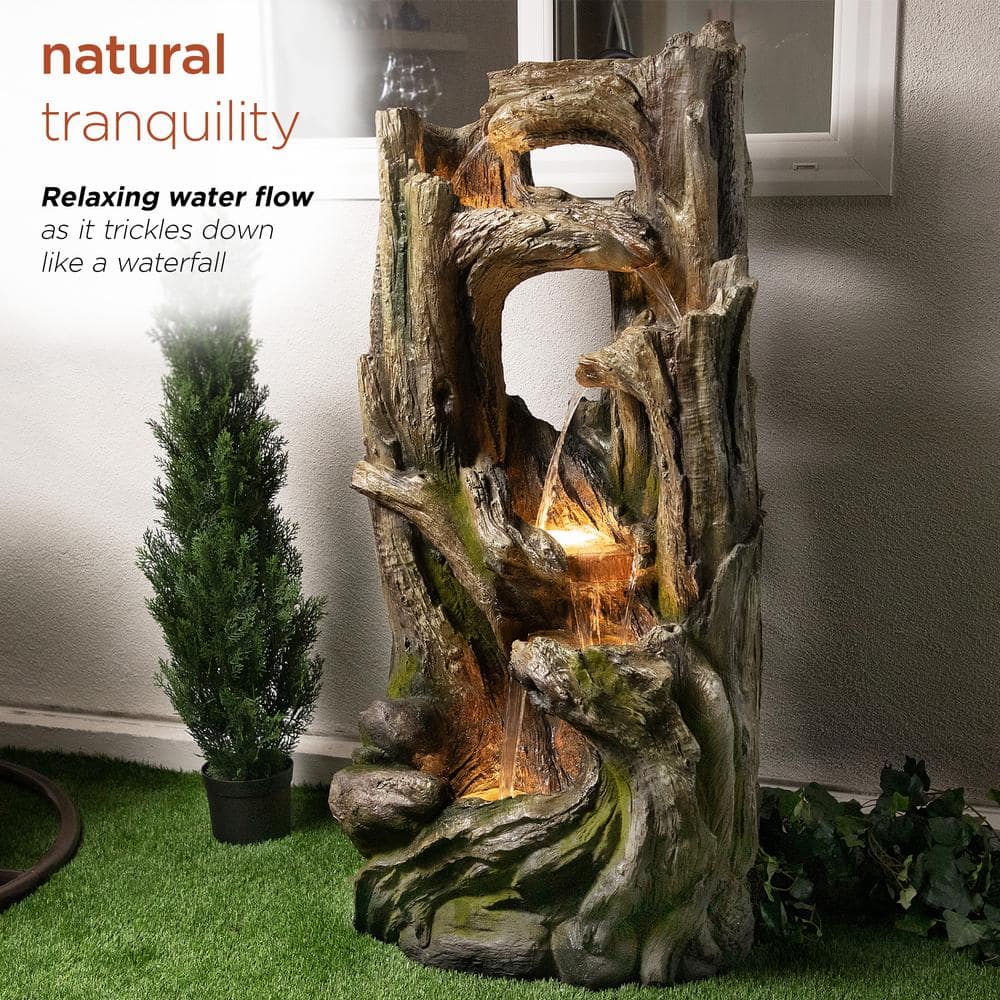 Alpine Corporation 59 in. Tall Indoor/Outdoor 5-Tier Waterfall Tree Stump Fountain with LED Lights WIN1520