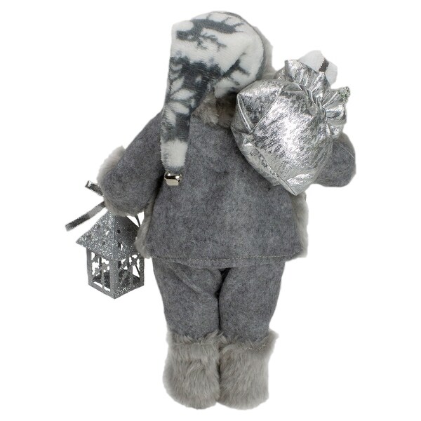 12 Gray White Standing Santa Claus Christmas Figurine Bag Lantern