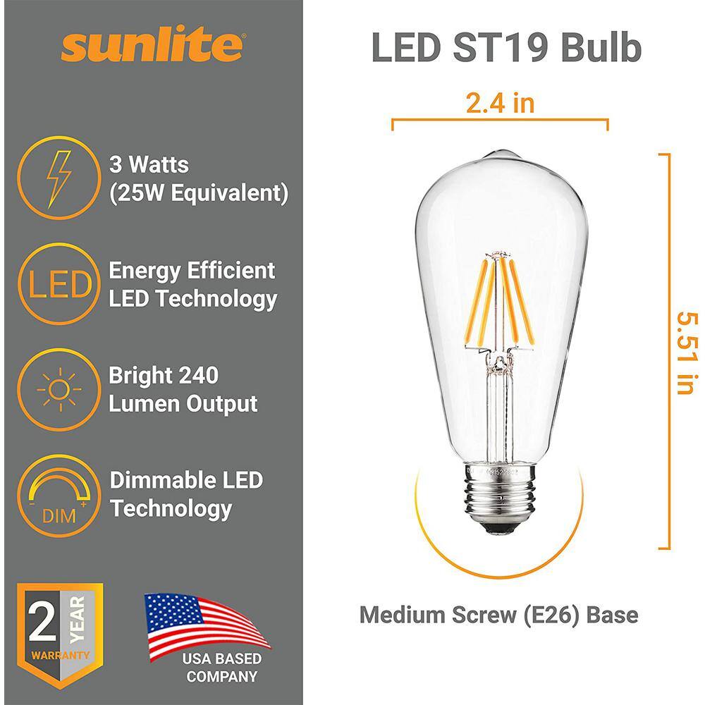 Sunlite 25-Watt Equivalent ST19 Dimmable Edison Filament LED Light Bulb Amber 2200K (6-Pack) HD02416-6