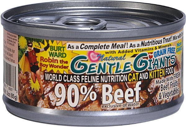 Gentle Giants Natural Non-GMO Beef Grain-Free Cat and Kitten Canned Cat Food， 3-oz， case of 24