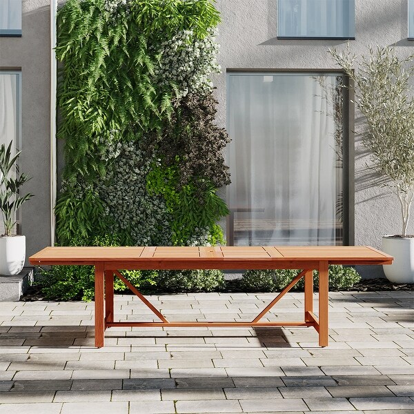 Amazonia Brown Rectangular Eucalyptus Wood Outdoor Dining Table with Extension