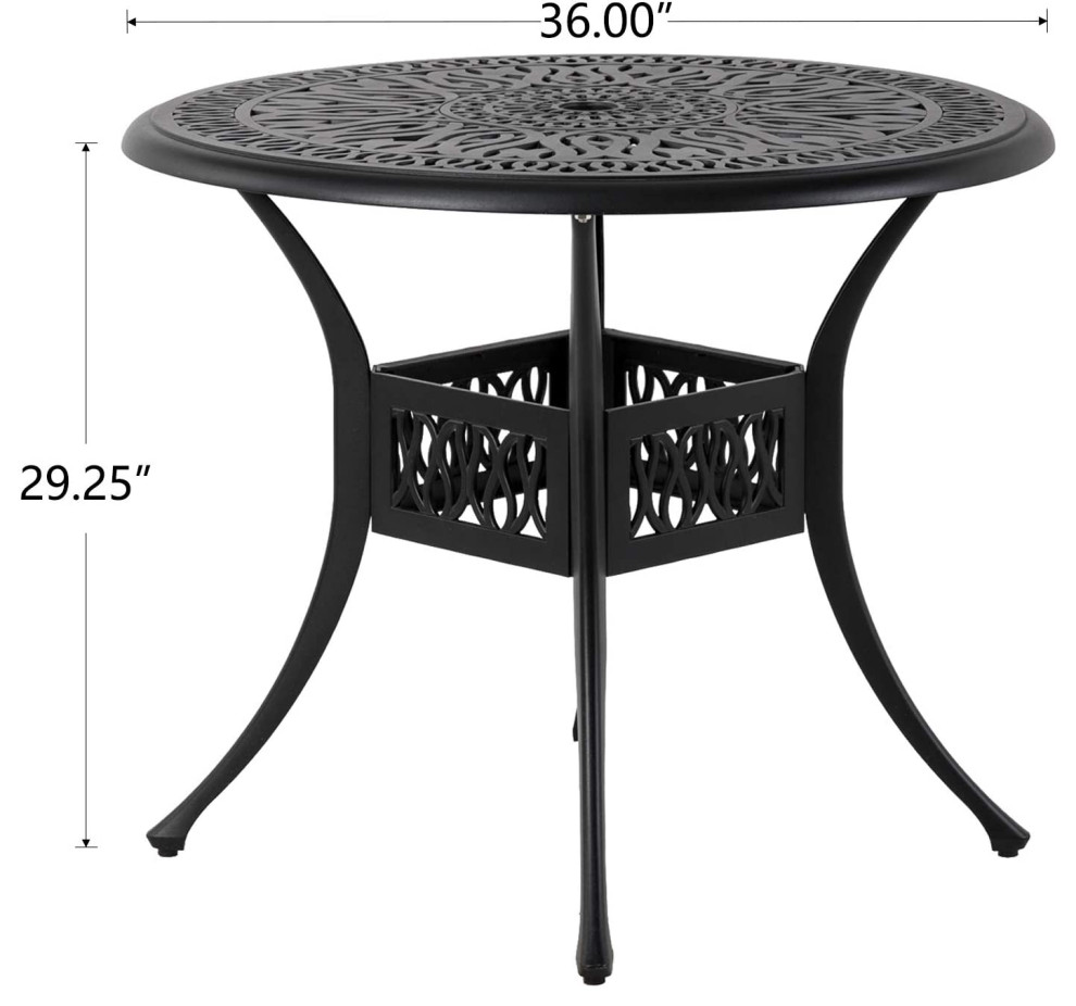 Patio Dining Table  Aluminum Construction With Unique Patterned Round Top  Black   Transitional   Outdoor Dining Tables   by Decor Love  Houzz