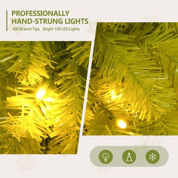 5ft Hinged Fir Artificial Fir Bent Top Christmas Tree with 400 Lush Branch Tips and 100 LED Lights