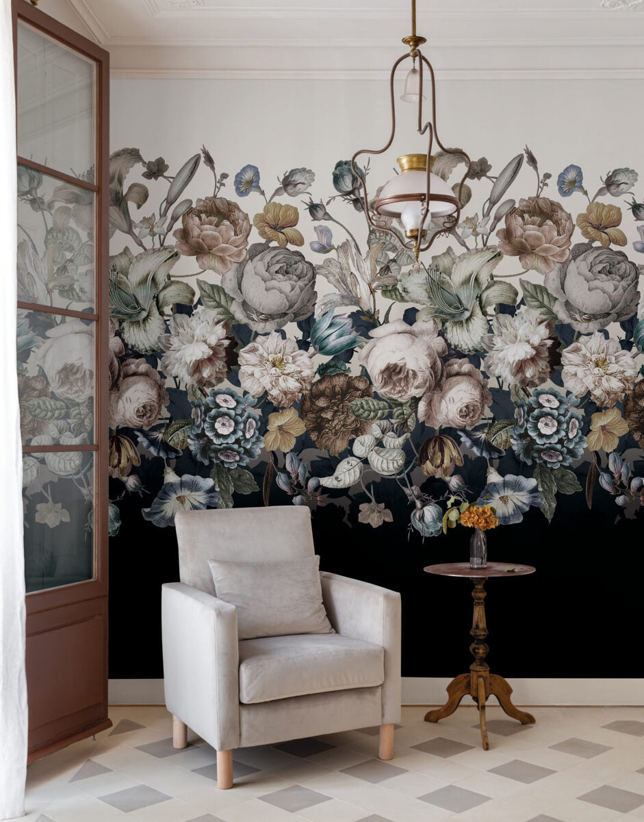 Rachel Rose Wall Mural in White from the Blooms Second Edition