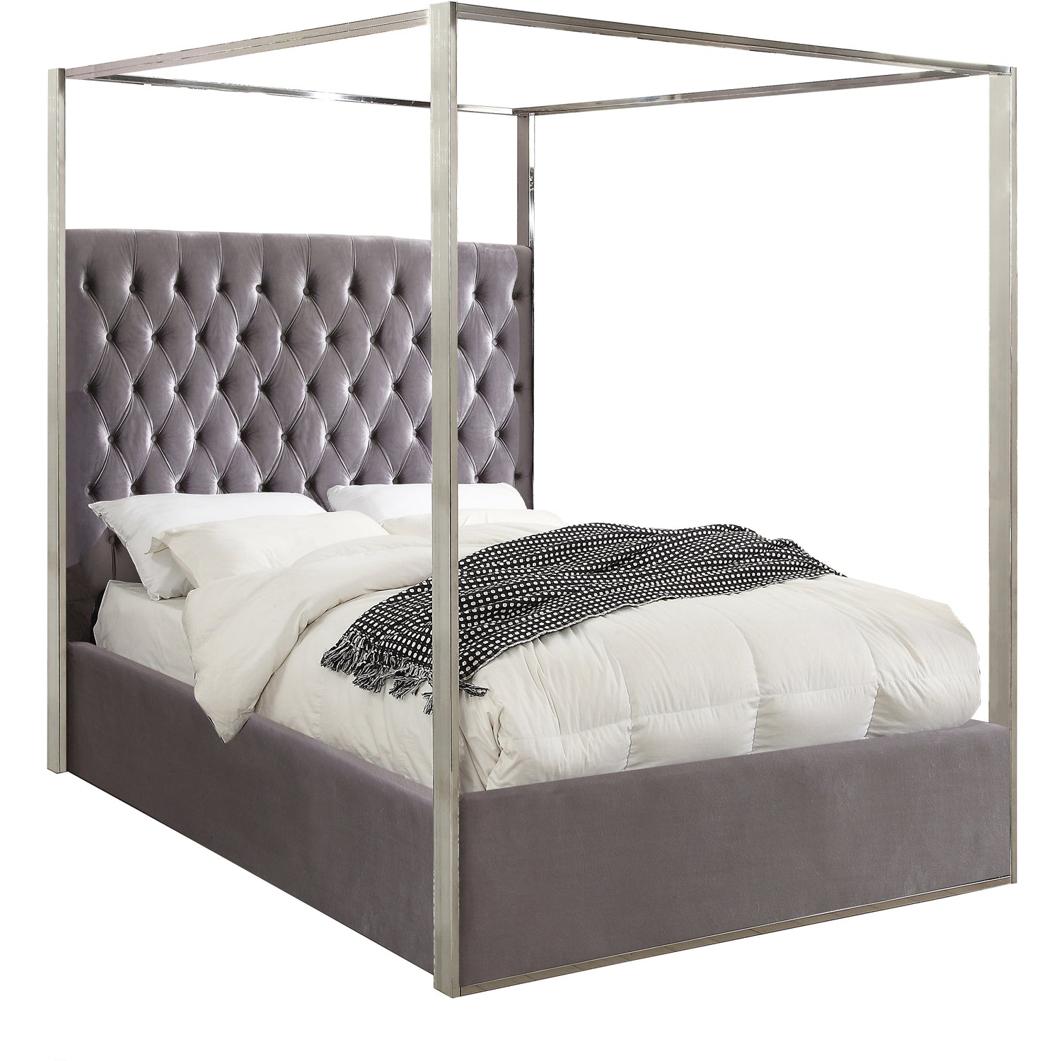 Porter Grey Velvet King Bed-Color:Grey Velvet,Style:Contemporary