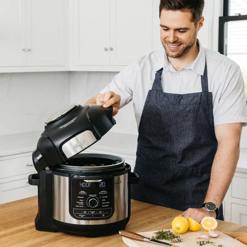 Ninja FD402 Stainless Ste Foodi 8qt. 9-in-1 Deluxe XL Pressure Cooker and Air Fryer-Stainless Steel/Black