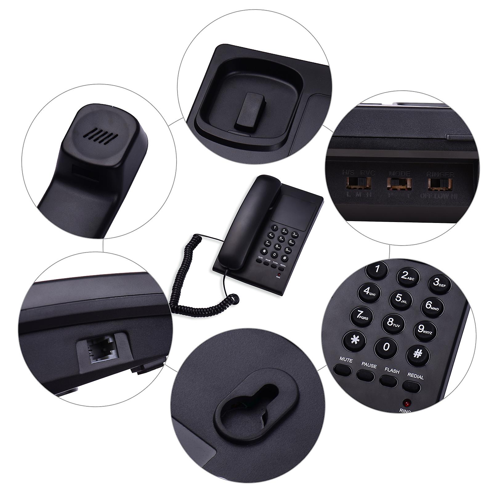 Black Corded Phone Desk Landline Phone Wall Mountable Telephone Support Ringer/handset Receive Volume Control Flash Mute Function Redial For Hotel Off