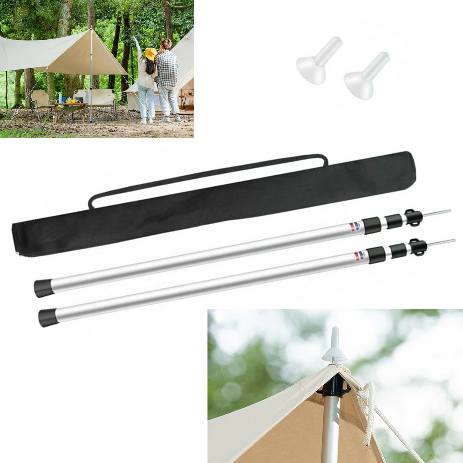 MONIPA Universal Telescopic Tent Poles Two-piece Adjustable Aluminum Bars Awnings Camp